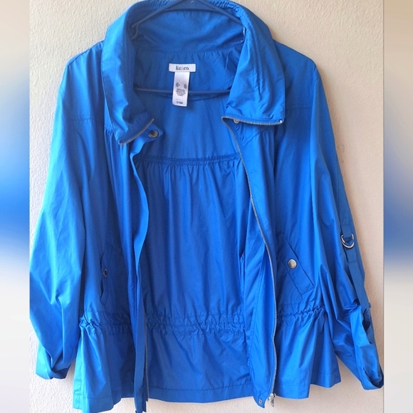 Liz & Co. Jacket Lightweight Windbreaker Women's Size XL Blue Zip Front Pockets - Picture 4 of 9